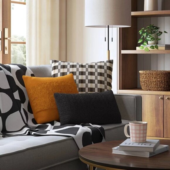 Threshold Oversized Woven Linework Square Throw Pillow Black/Neutral - Picture 2 of 4